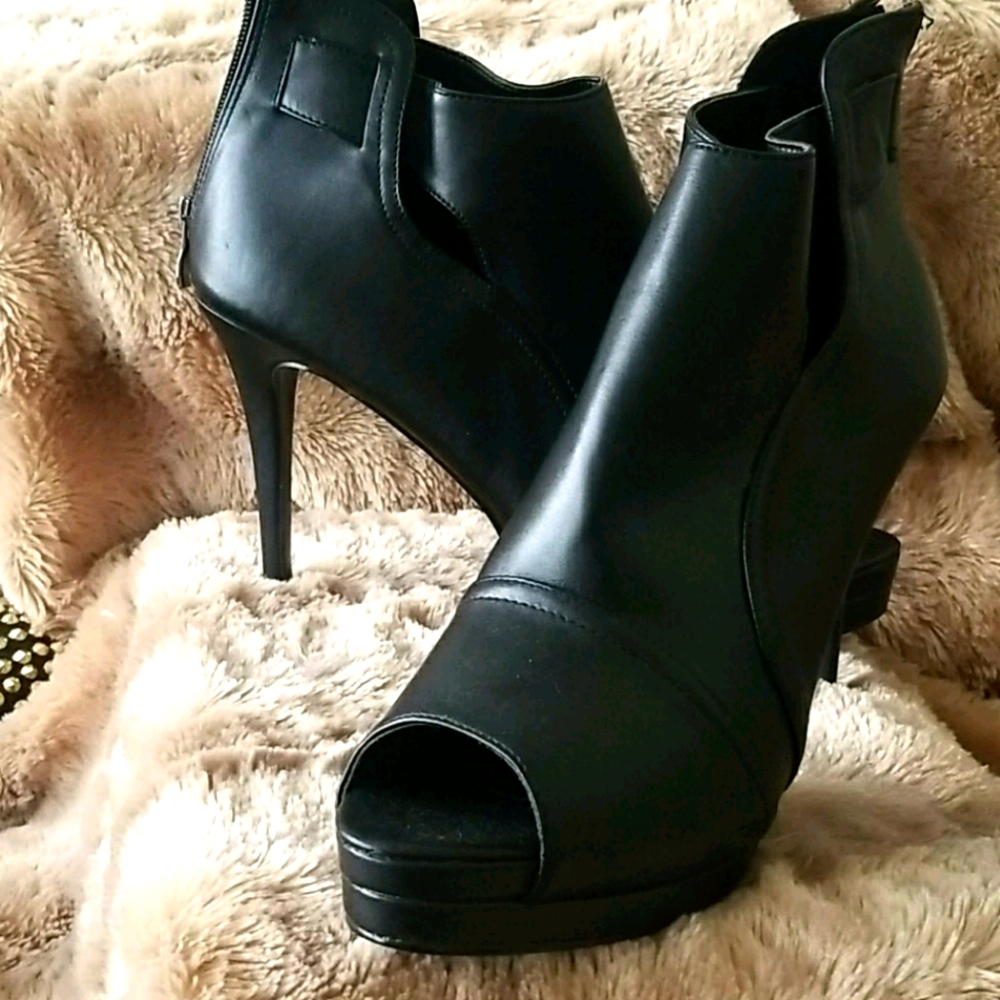 Peep toe bootie heels